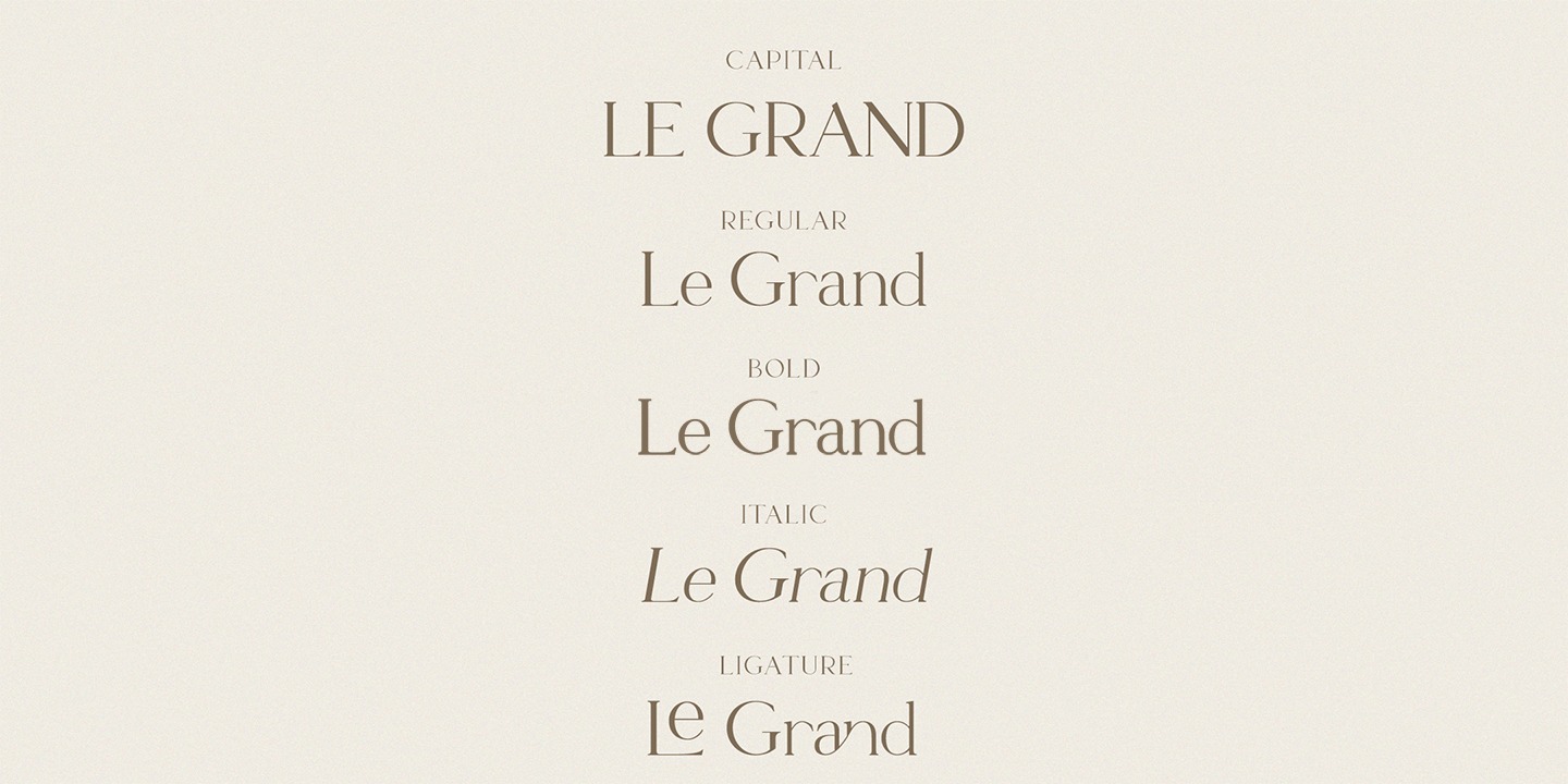 Ejemplo de fuente Le Grand Italic